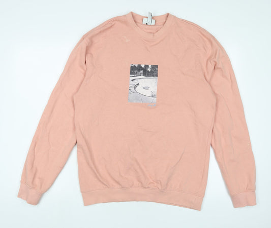 H&M Mens Pink Cotton Pullover Sweatshirt Size S