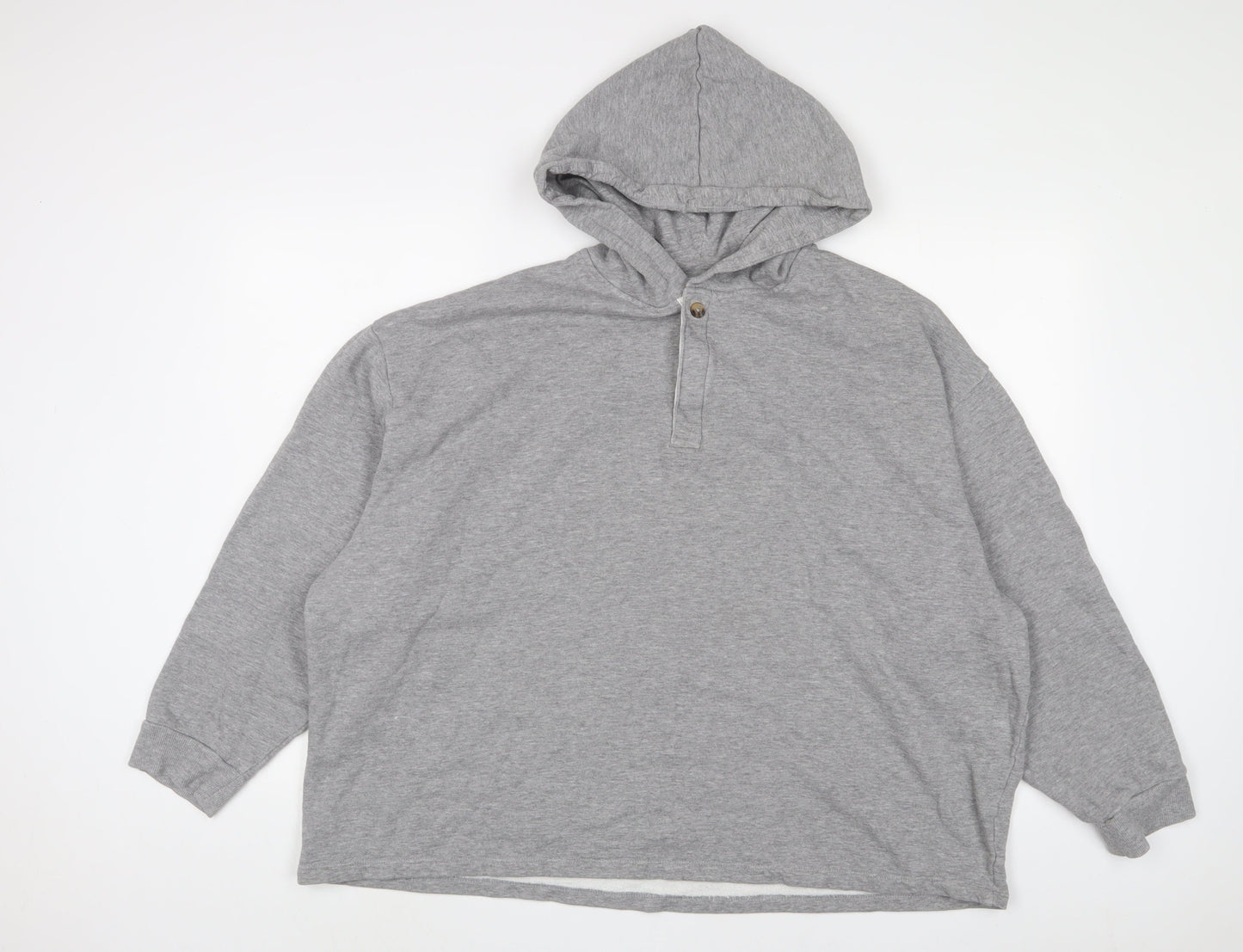 ASOS Womens Grey Cotton Pullover Hoodie Size 2XL Button