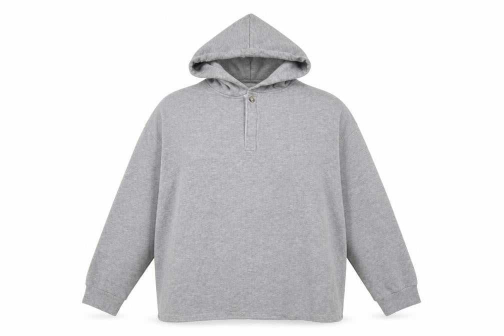 Front view of ASOS women’s grey cotton pullover hoodie, size 2XL, button