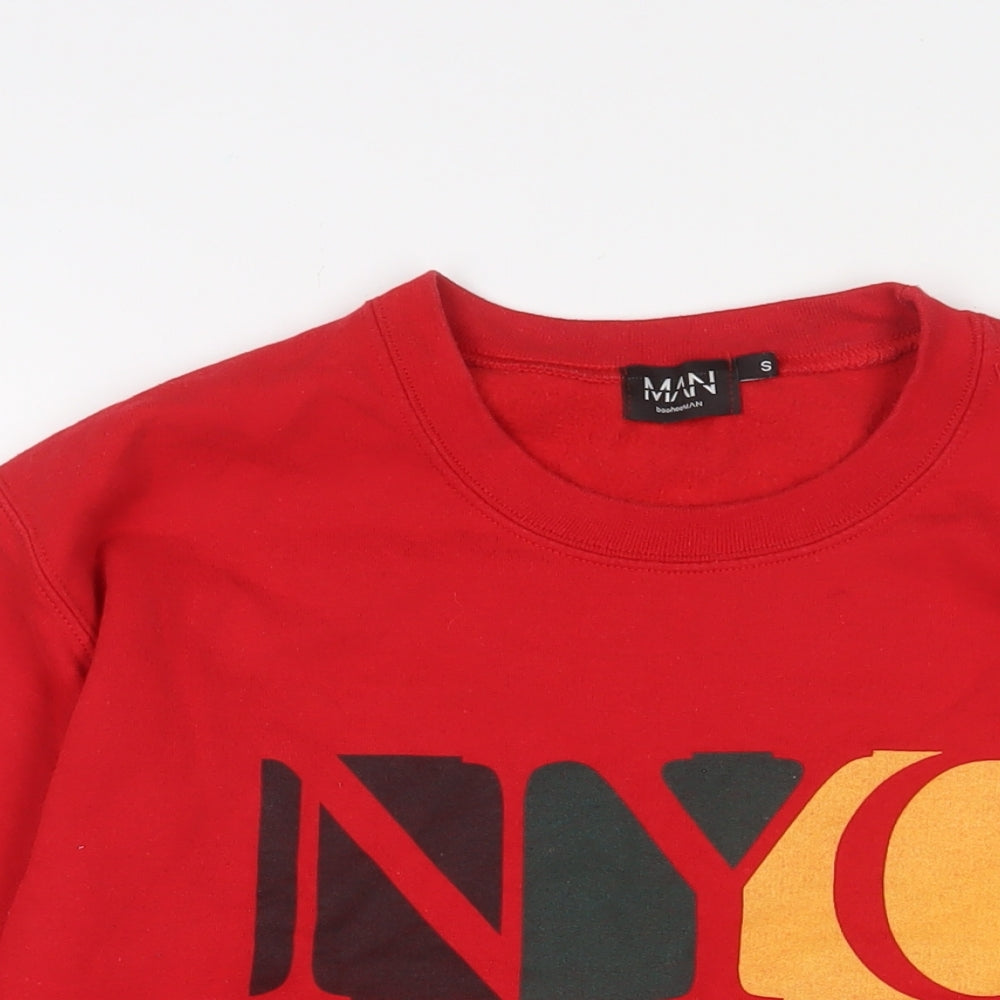 Boohoo Mens Red Cotton Pullover Sweatshirt Size S - New York