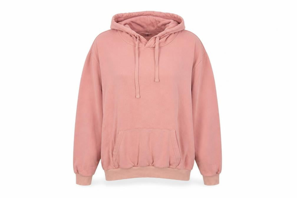 Front view of h7m women’s pink cotton pullover hoodie, size L, pullover