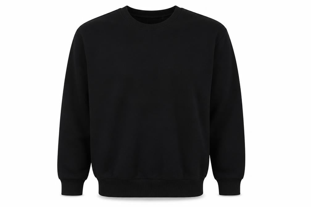 Front view of ASOS men’s black cotton pullover sweatshirt, size M