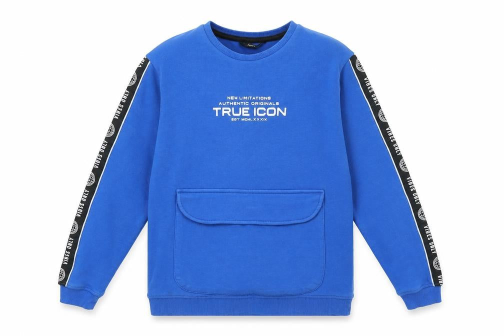 True icons Boys Blue Polyester Pullover Sweatshirt Size 10-11 Years