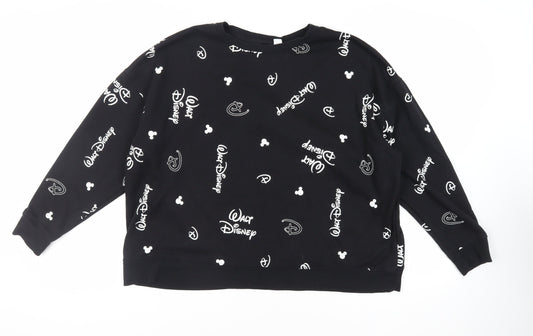 Disney Womens Black Geometric Polyester Pullover Sweatshirt Size 2XL Pullover - Logo Mickey Mouse