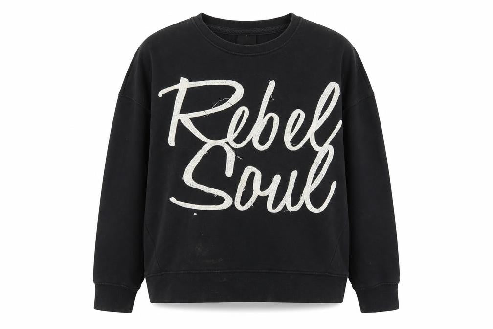 Front view of Only women’s black cotton pullover sweatshirt, size L, pullover - rebel soul