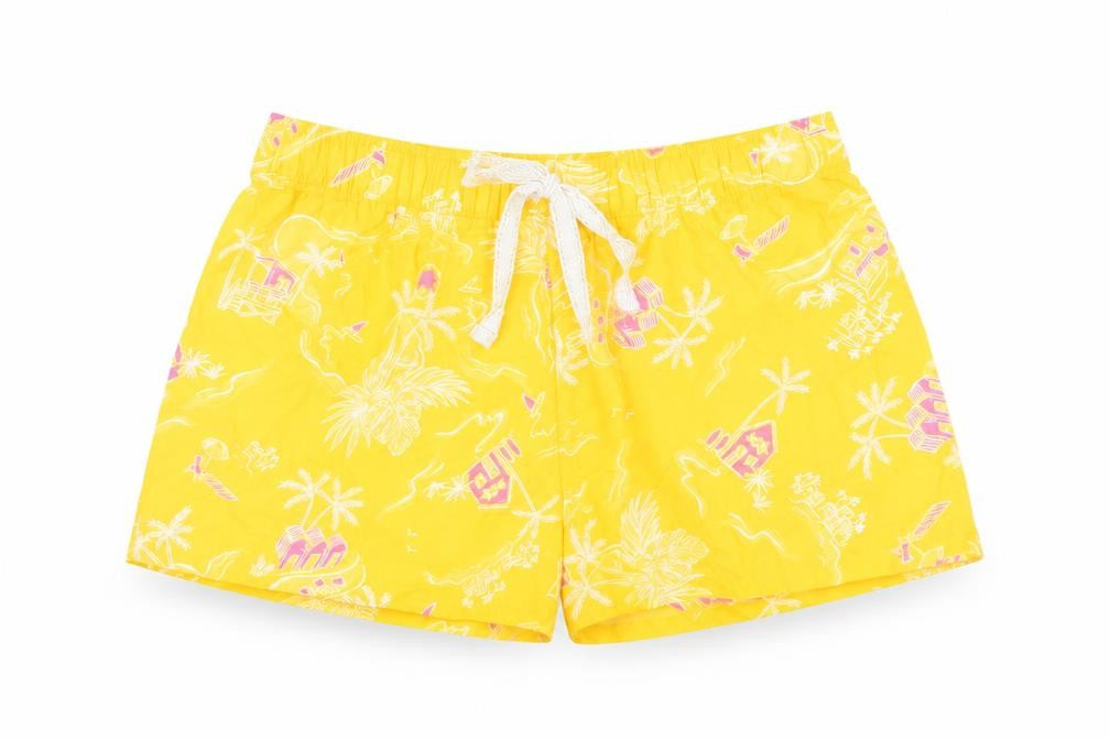 Marks & Spencer Womens Yellow Geometric Cotton Top Sleep Shorts Size 12 Drawstring