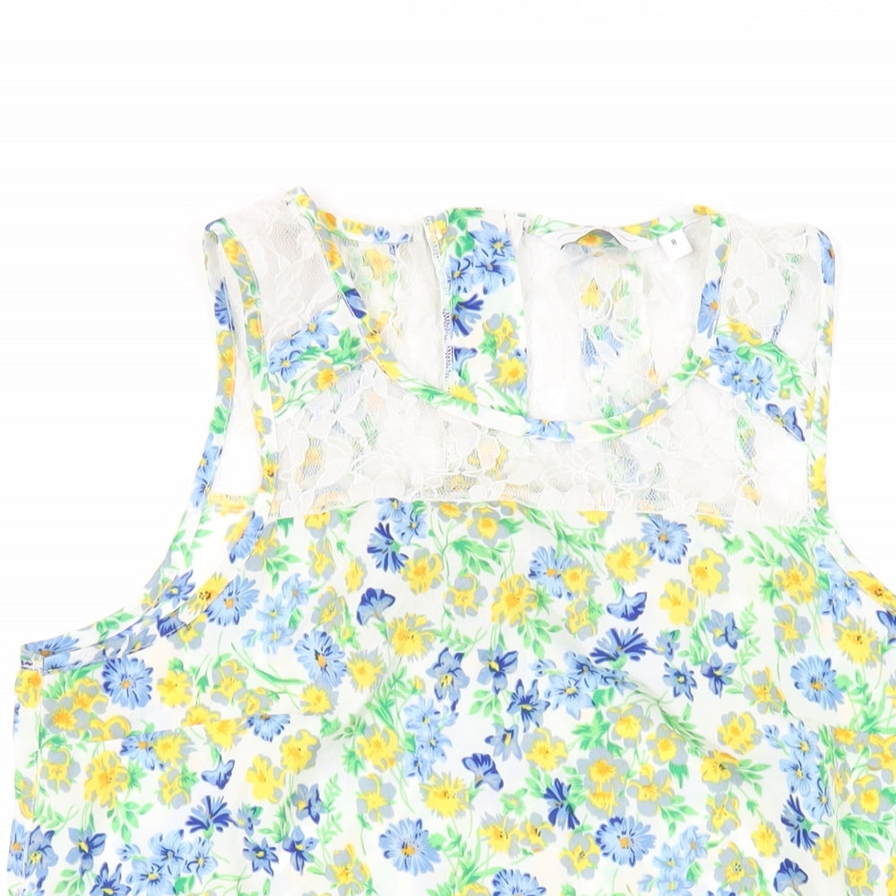 New Look Womens Multicoloured Floral Polyester Basic Tank Size 8 Round Neck - Lace Detail