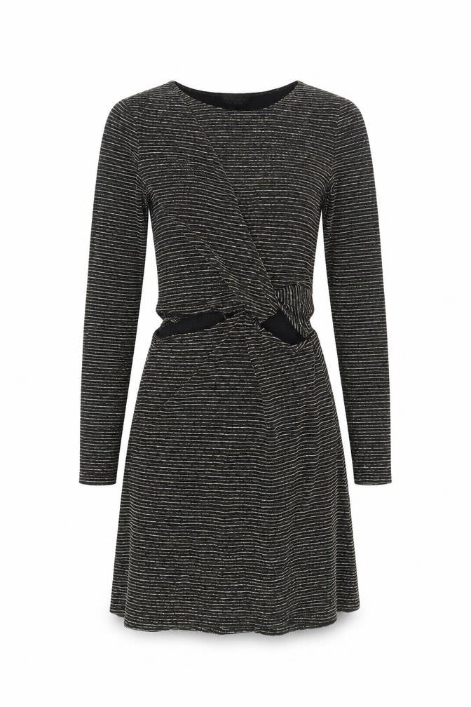 Topshop Womens Black Striped Polyamide Fit & Flare Size 8 Round Neck Pullover - Cut Out Detail