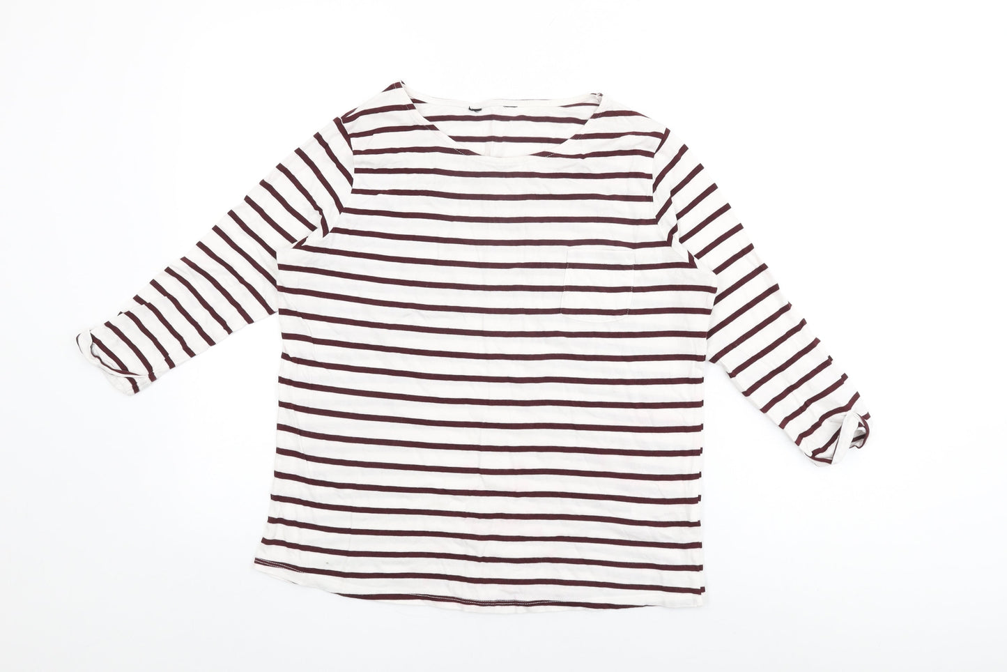 New Look Womens White Striped Cotton Basic T-Shirt Size 10 Round Neck
