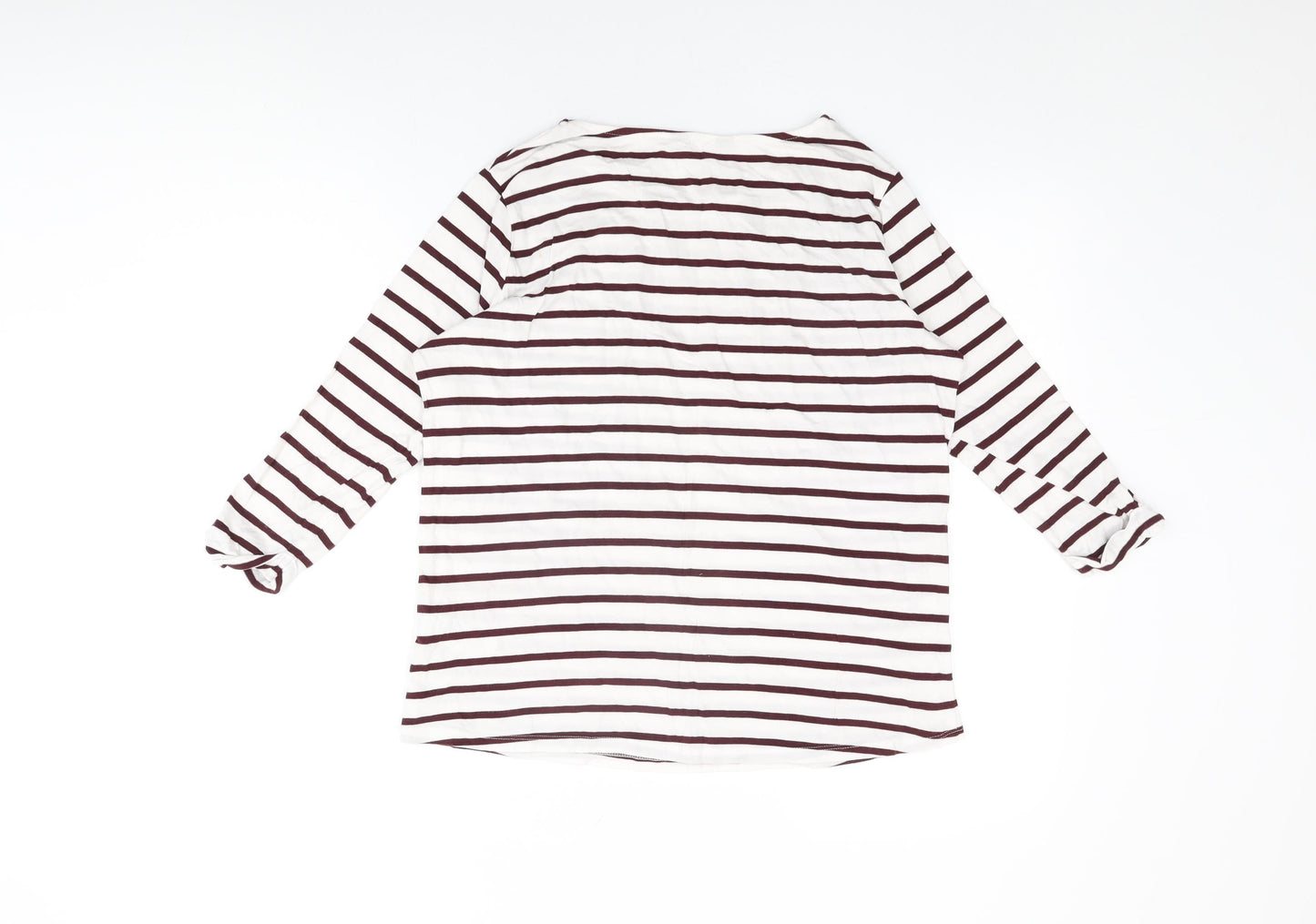 New Look Womens White Striped Cotton Basic T-Shirt Size 10 Round Neck