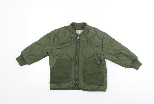 John Lewis Boys Green Quilted Coat Size 4 Years Zip