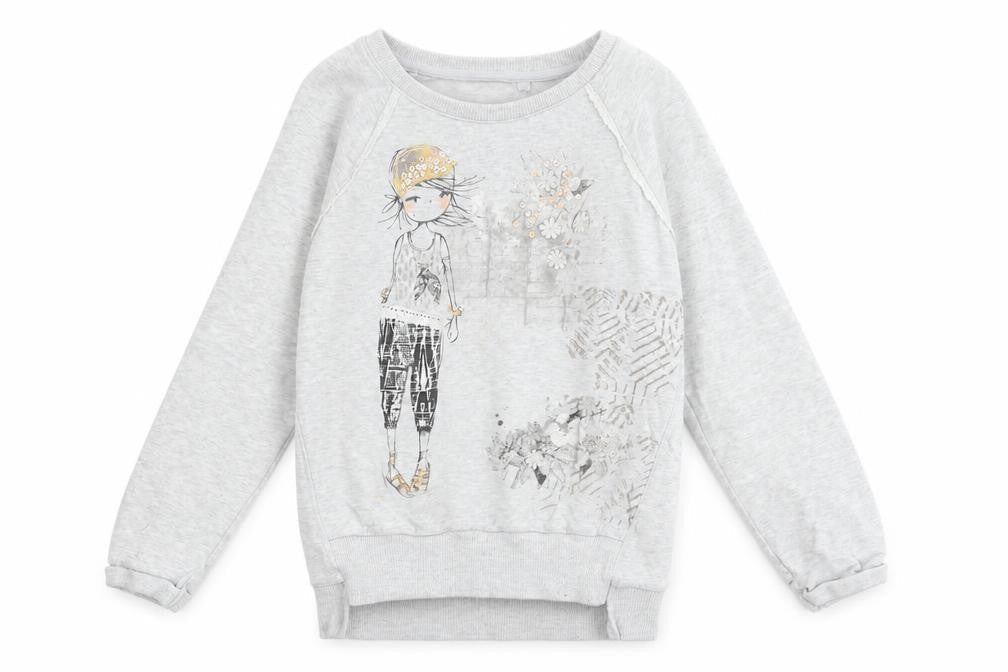 Next Girls Grey Cotton Pullover Sweatshirt Size 9 Years Pullover - Floral Print, Sequin