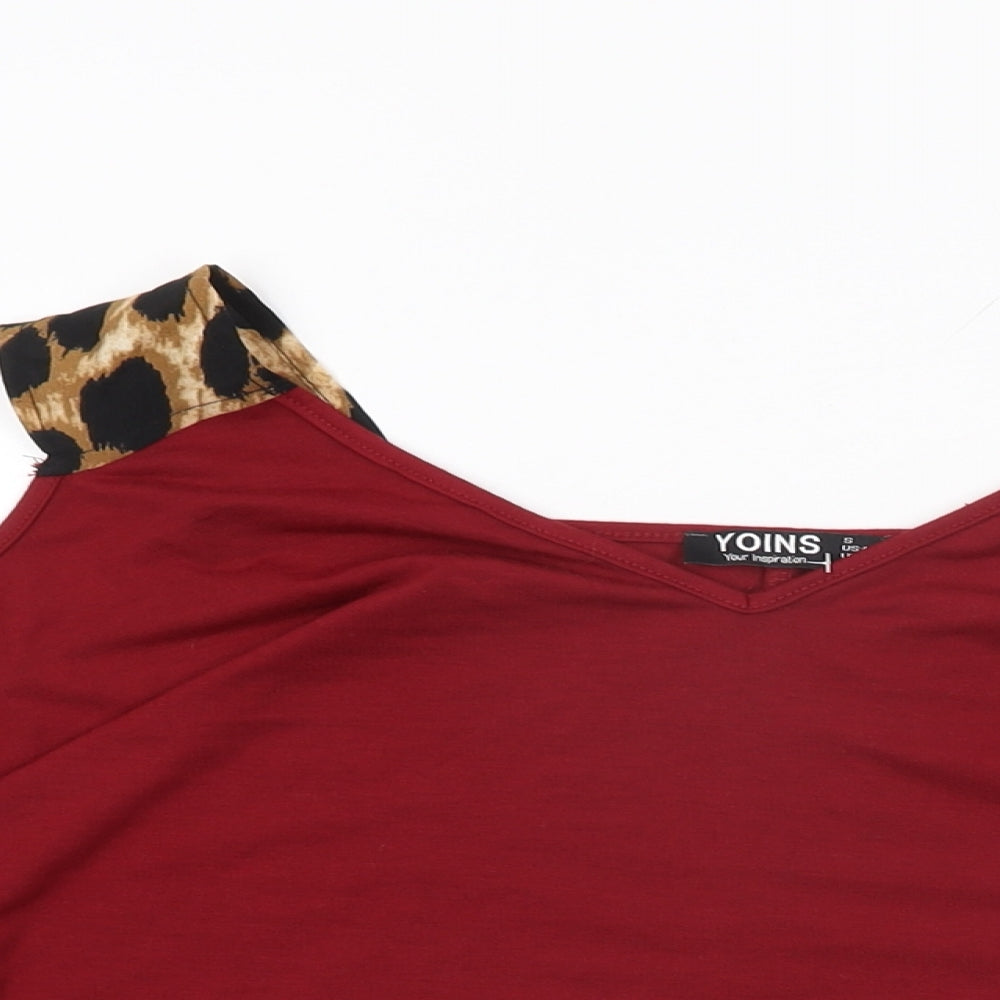 Yoins Womens Red Animal Print Polyester Basic T-Shirt Size 8 V-Neck - Size 8/10