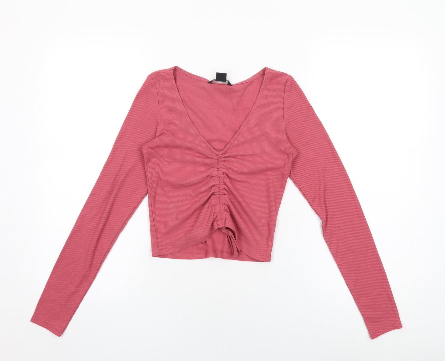 Monki Womens Pink Polyester Basic T-Shirt Size XS V-Neck