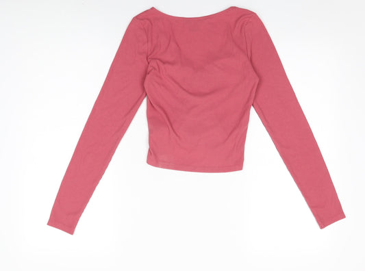 Monki Womens Pink Polyester Basic T-Shirt Size XS V-Neck