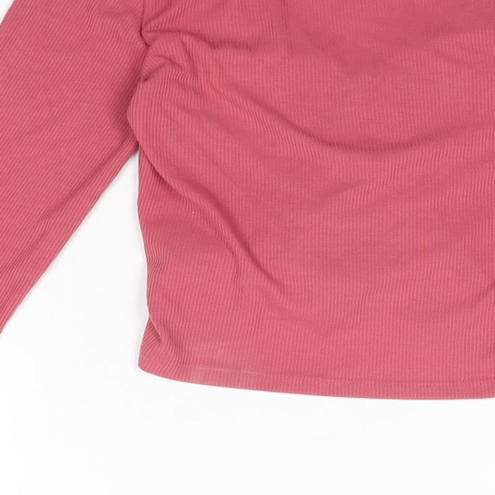 Monki Womens Pink Polyester Basic T-Shirt Size XS V-Neck