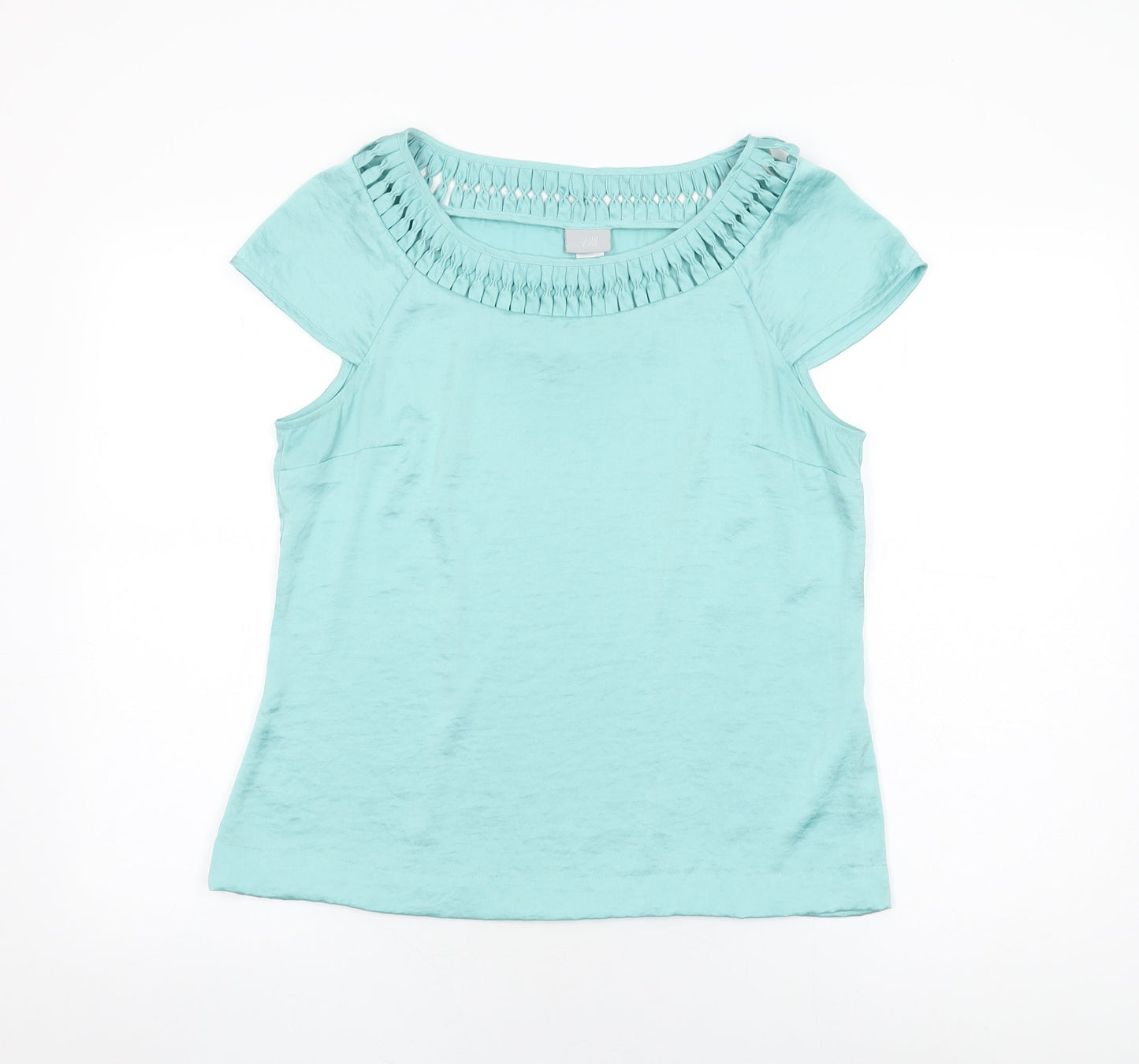 H&M Womens Blue Polyester Basic Blouse Size 12 Round Neck