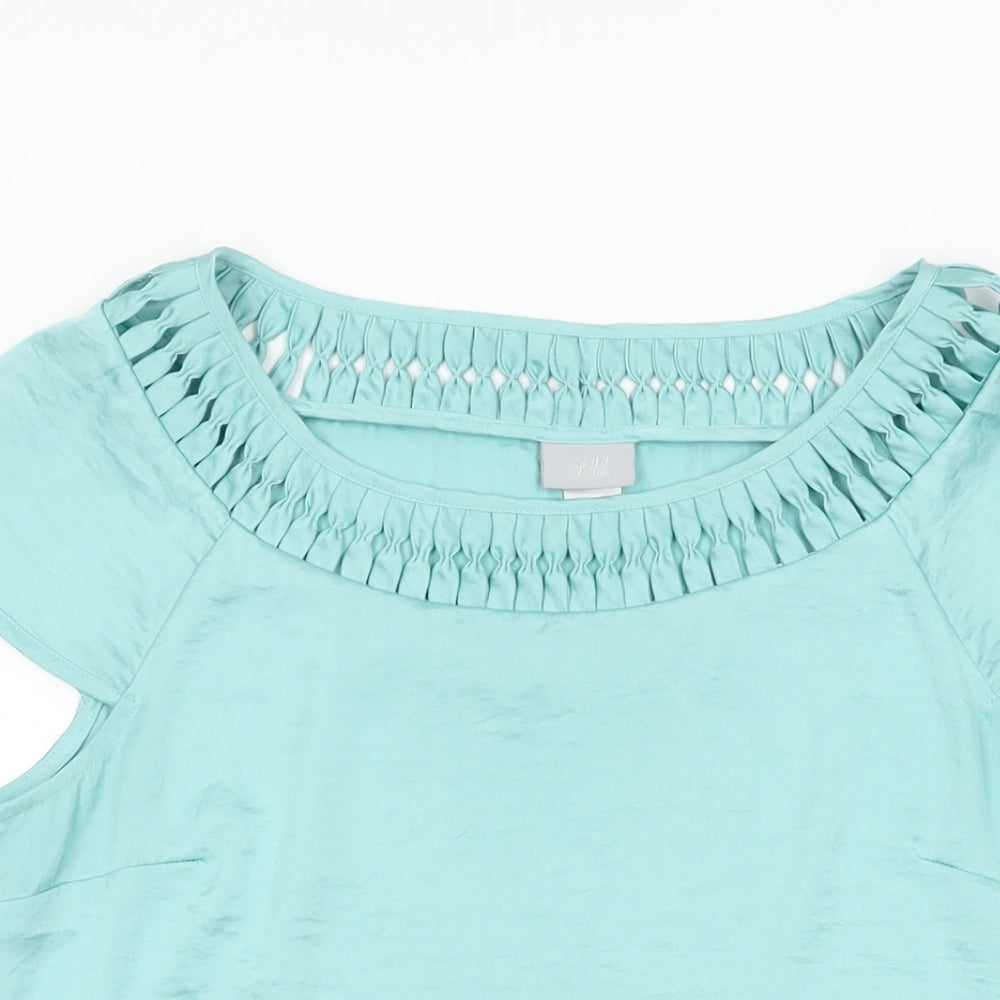 H&M Womens Blue Polyester Basic Blouse Size 12 Round Neck