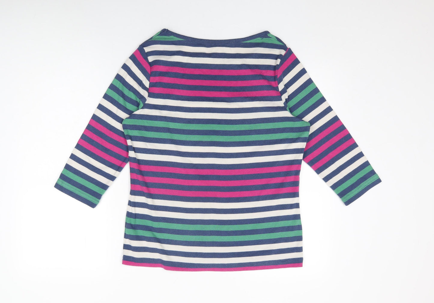BM Collection Womens Multicoloured Striped Cotton Basic T-Shirt Size M Round Neck