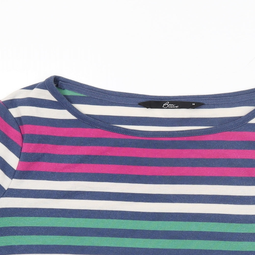 BM Collection Womens Multicoloured Striped Cotton Basic T-Shirt Size M Round Neck