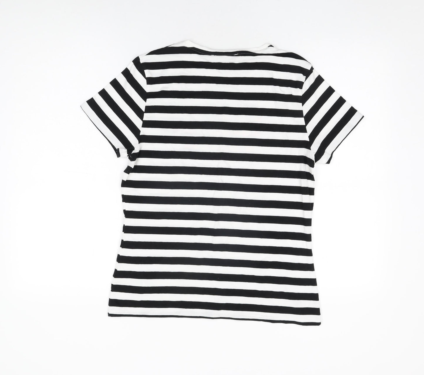 Marks and Spencer Womens White Striped Cotton Basic T-Shirt Size 14 Round Neck - Life is Good