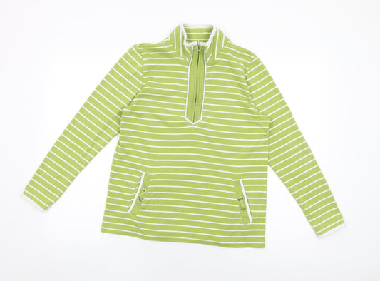 BM Collection Womens Green Striped Polyester Pullover Sweatshirt Size S Zip