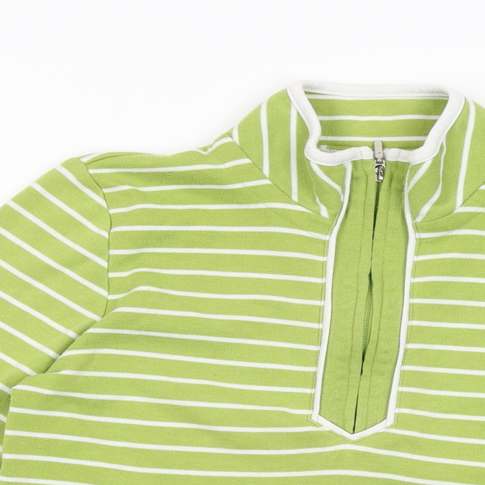 BM Collection Womens Green Striped Polyester Pullover Sweatshirt Size S Zip