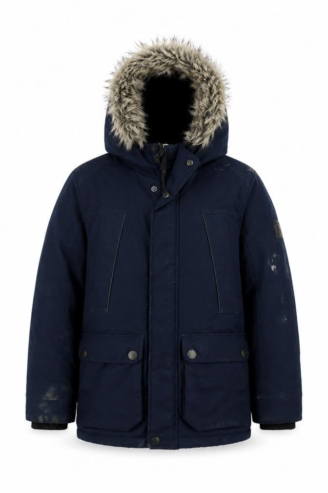 Front view of Next boys’ blue jacket, size 9, years zip