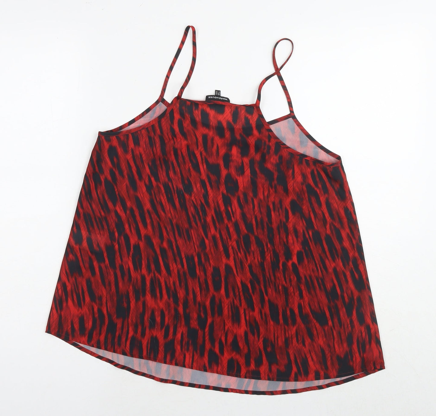 Warehouse Womens Red Animal Print Polyester Camisole Tank Size 10 Round Neck - Leopard Print