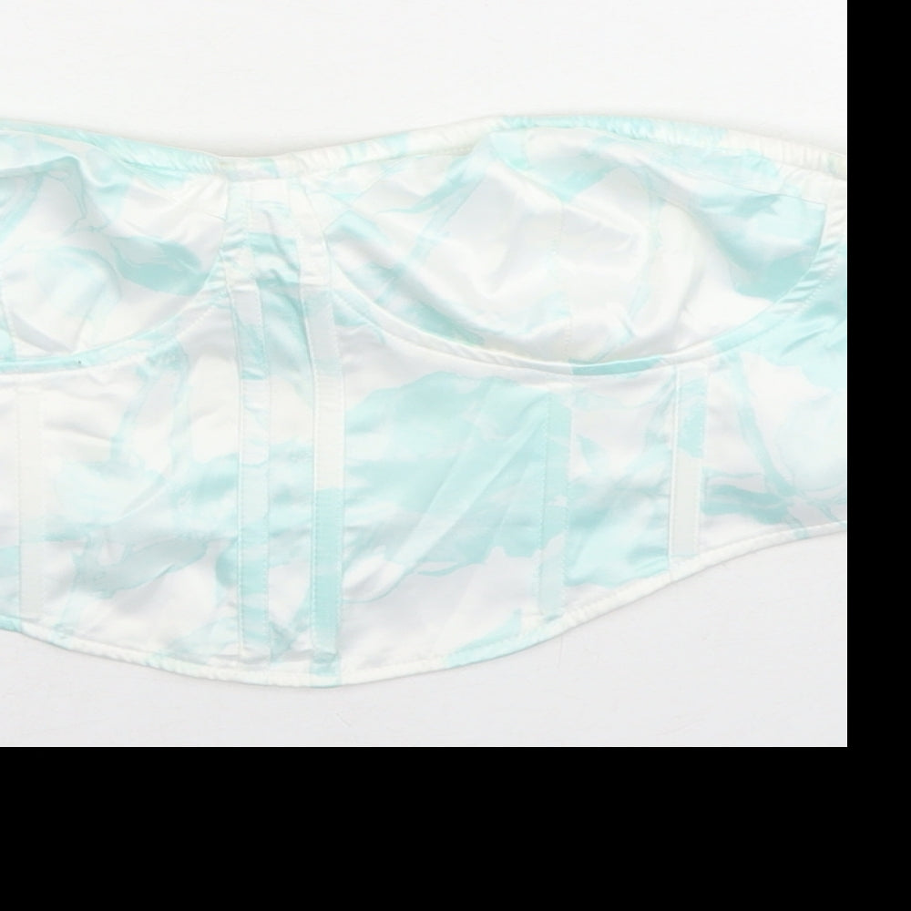 Missguided Womens Blue Geometric Polyester Cropped Blouse Size 12 Sweetheart - Strapless