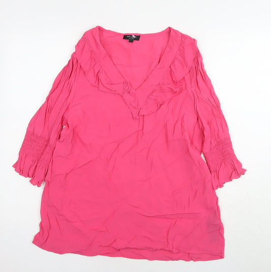 JD Williams Womens Pink Viscose Tunic Blouse Size 14 V-Neck
