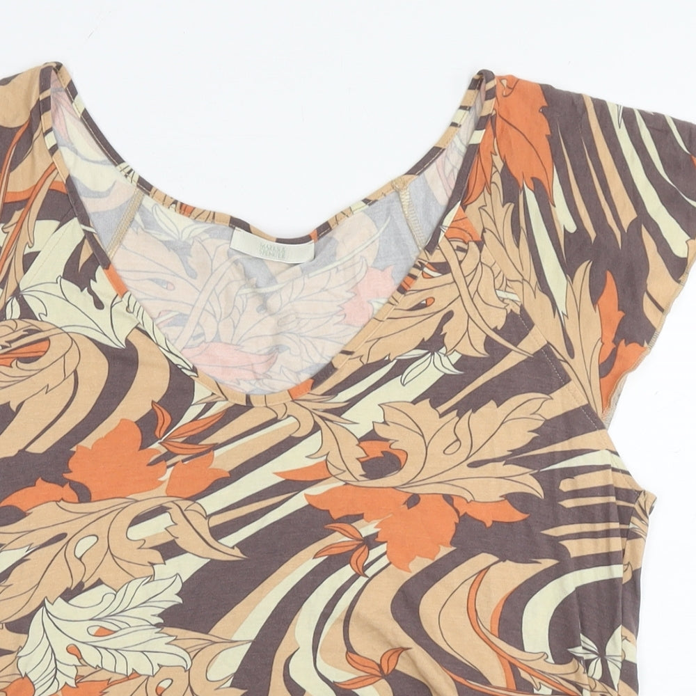 Marks and Spencer Womens Brown Geometric Viscose Basic Blouse Size 16 V-Neck