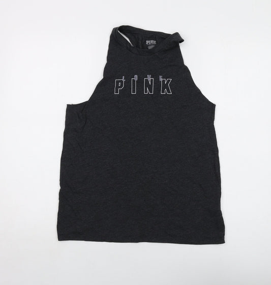 PINK Womens Grey Cotton Basic Tank Size S Round Neck