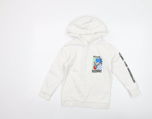 Sonic Boys White Cotton Pullover Hoodie Size 7-8 Years Pullover