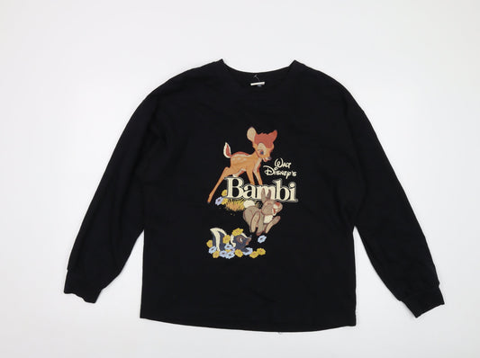 Disney Womens Black Cotton Pullover Sweatshirt Size 10 Pullover - Bambi