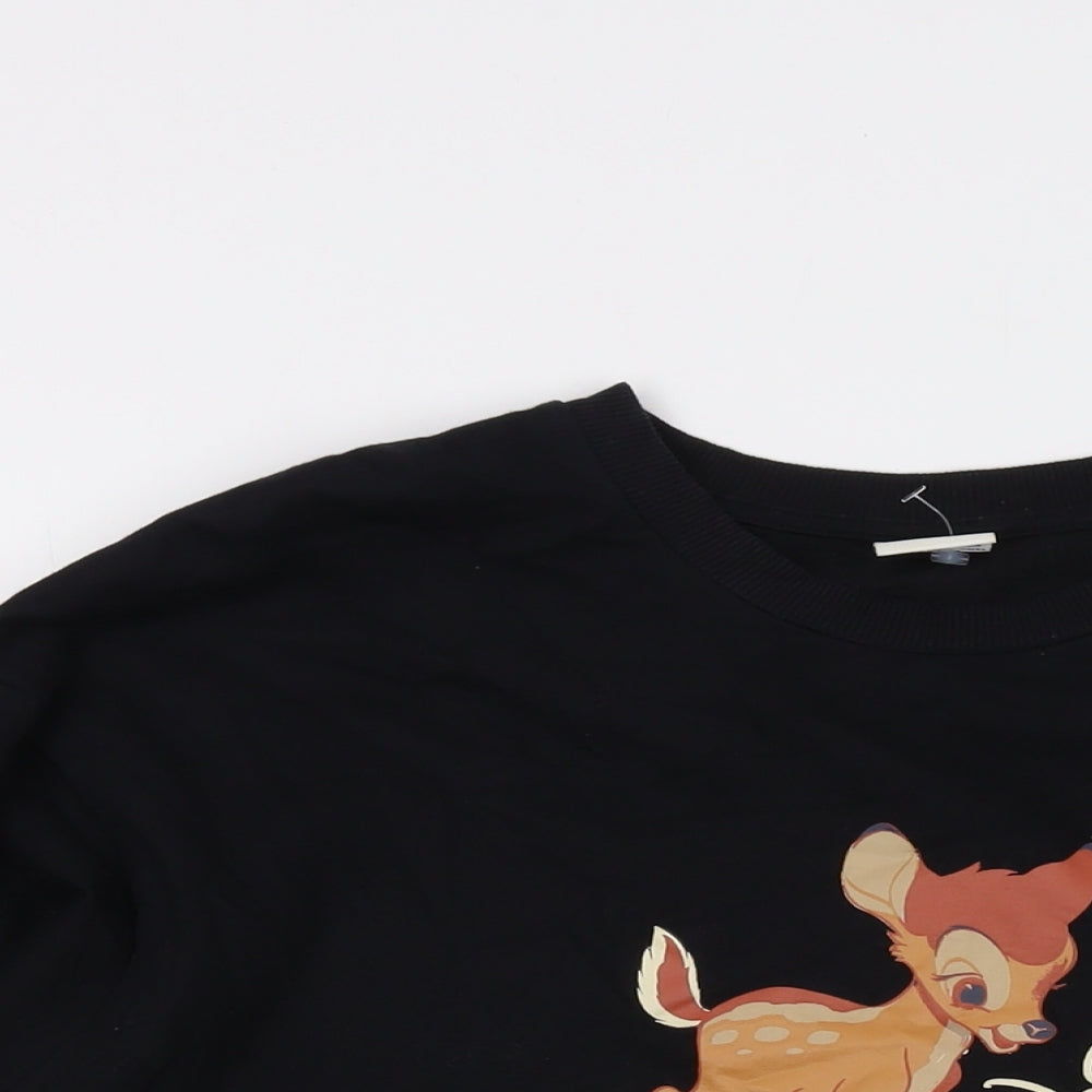 Disney Womens Black Cotton Pullover Sweatshirt Size 10 Pullover - Bambi