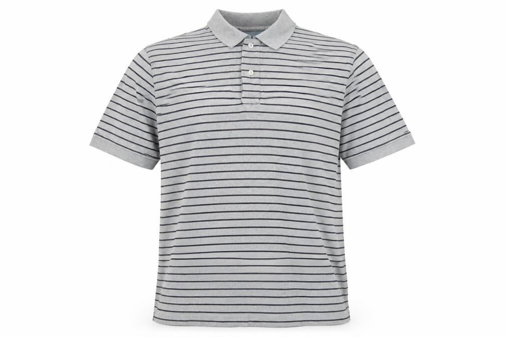 Lands' End Mens Grey Striped Cotton Polo Size M Collared Button