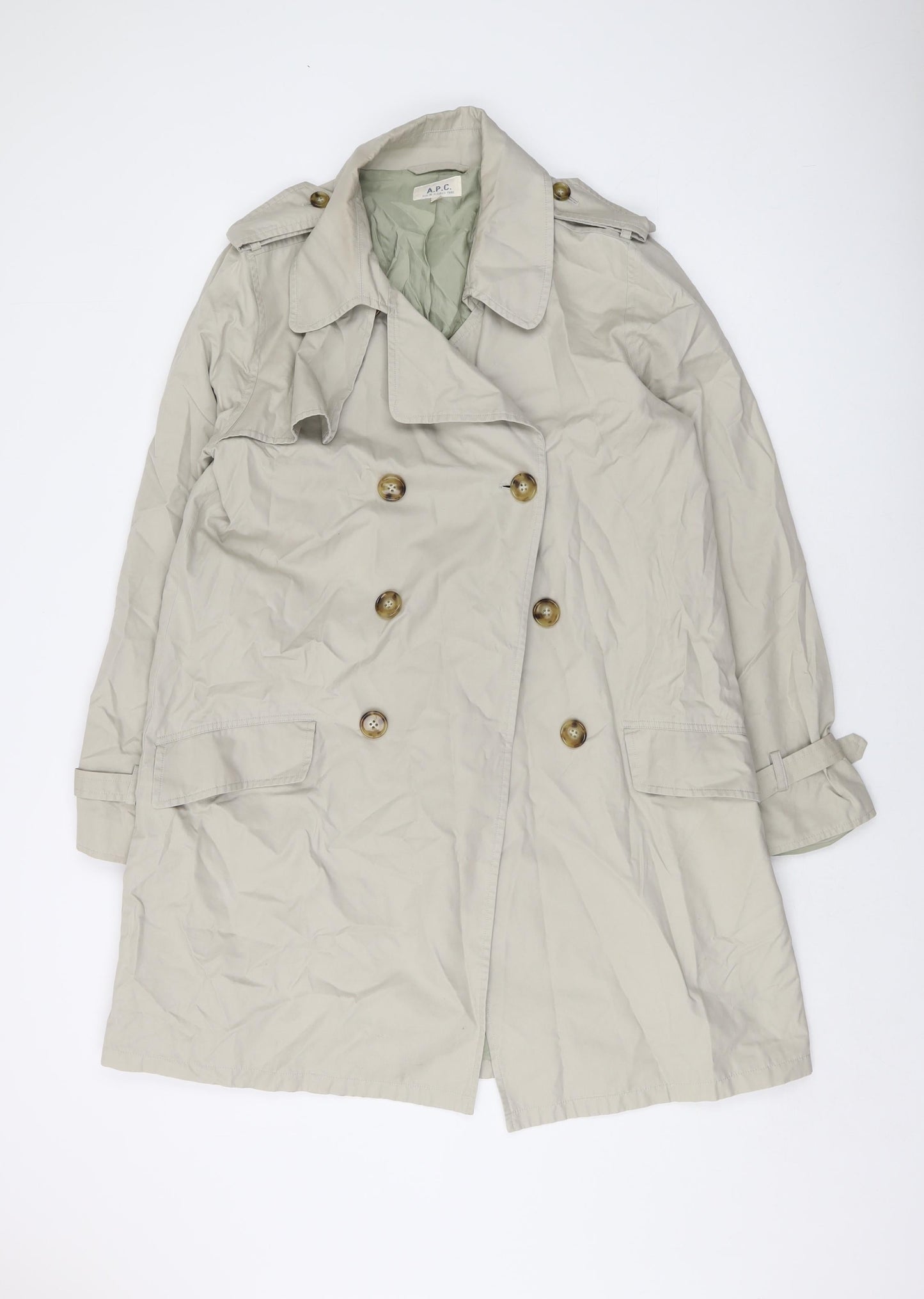 A.P.C Womens Grey Overcoat Coat Size M Button