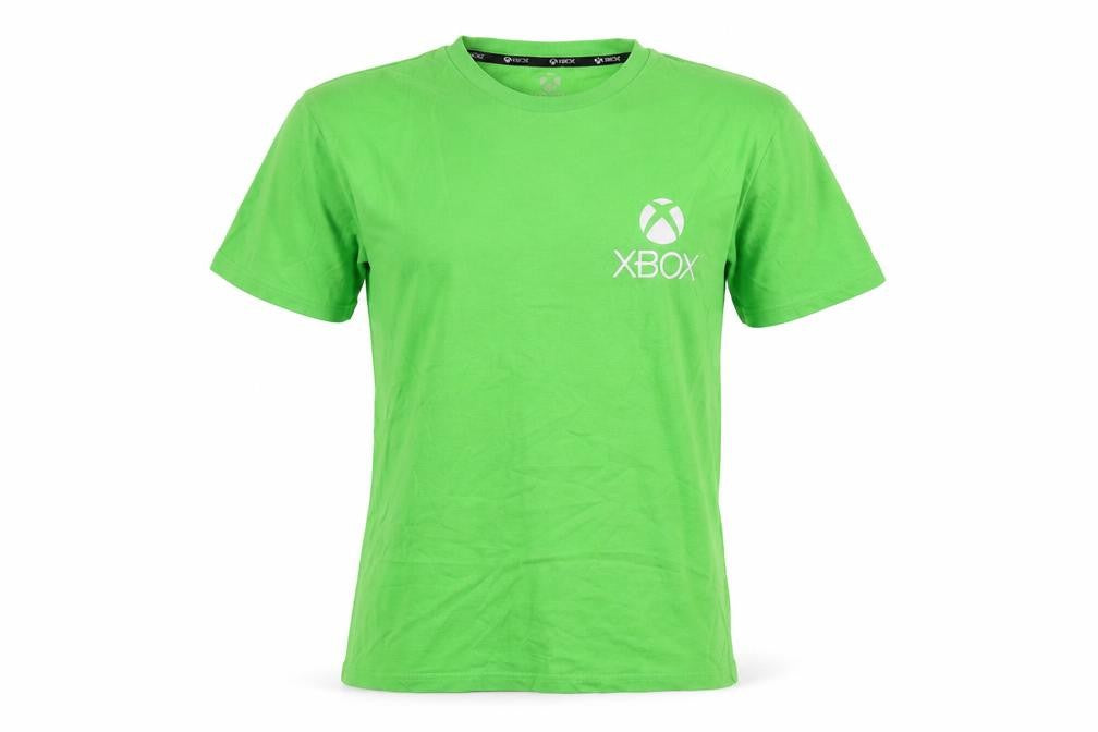 Front view of Xbox men’s green cotton t-shirt, size S, crew neck