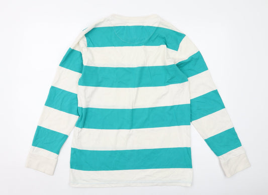 Jack Wills Mens Green Striped Cotton T-Shirt Size S Round Neck