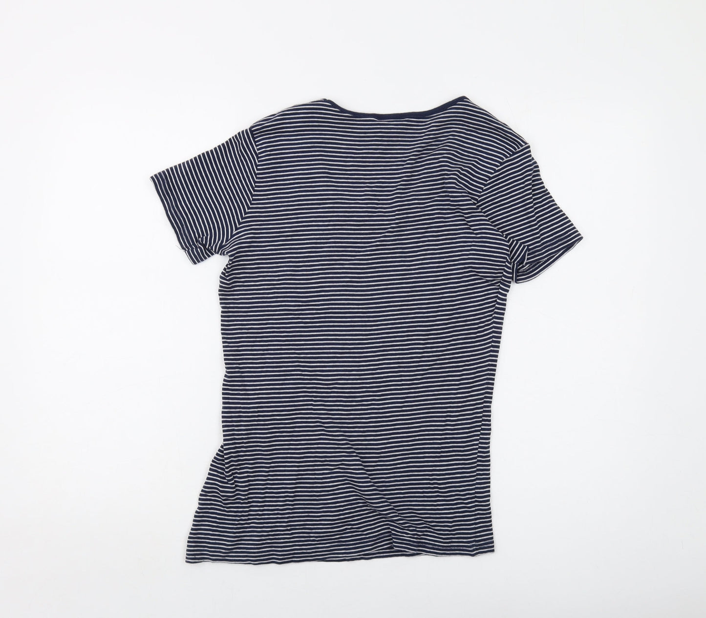 Cotton Traders Womens Blue Striped Cotton Basic T-Shirt Size 10 Round Neck