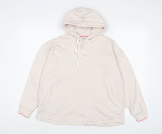 Crew Clothing Womens Beige Cotton Pullover Hoodie Size 10 Pullover - Logo, Embroidered