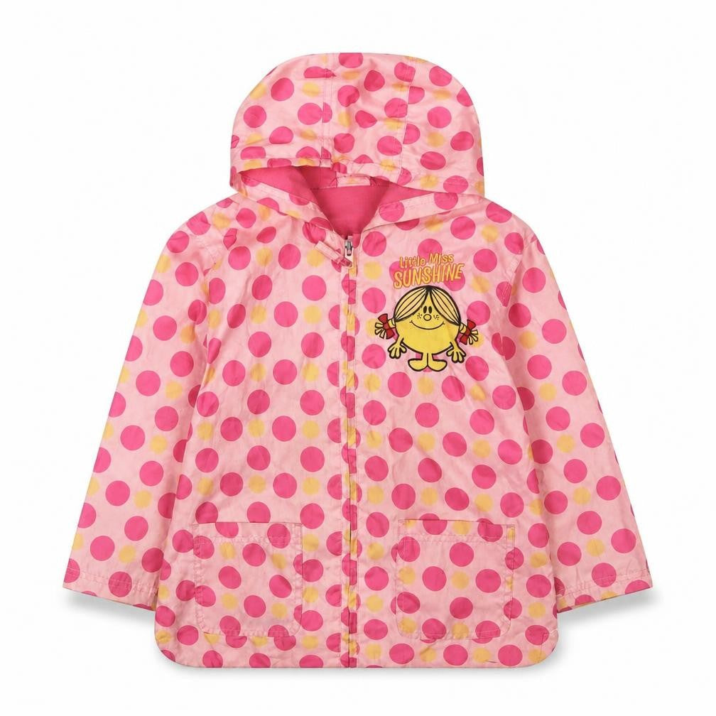 Front view of Little Miss Sunshne girls’ pink geometric jacket, size 5-6, years zip - embroidered