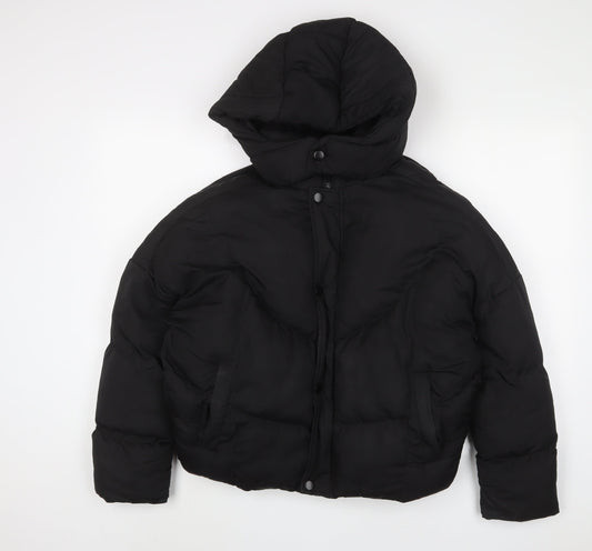 PRETTYLITTLETHING Womens Black Puffer Jacket Coat Size 4 Zip