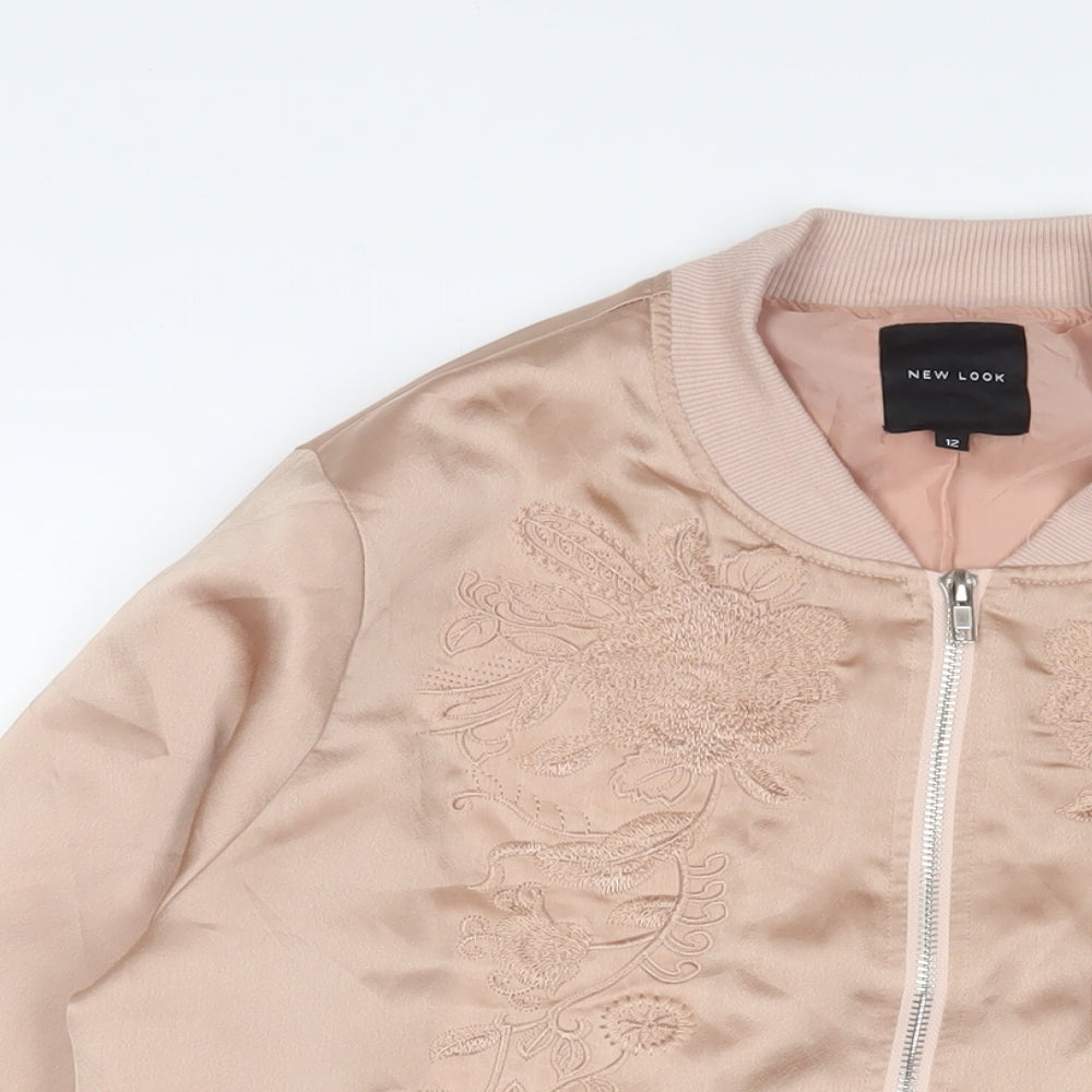 New Look Womens Pink Jacket Size 12 Zip - Embroidered