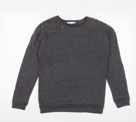 Glamorous Womens Grey Cotton Pullover Sweatshirt Size 8 Pullover - Studded