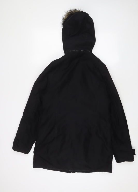 Etam Womens Black Parka Coat Size 8 Zip