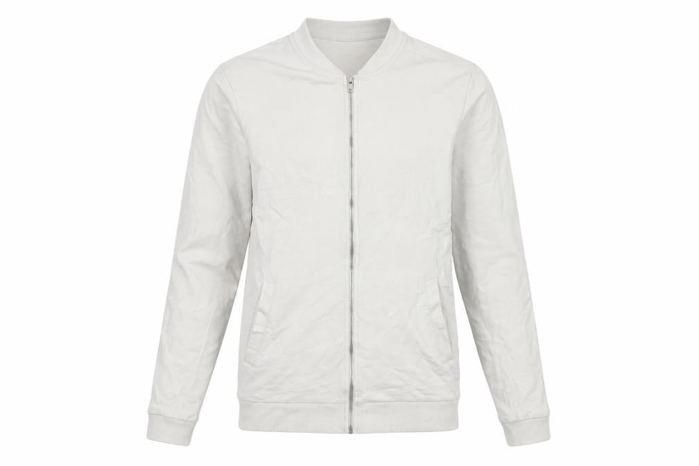 Front view of ASOS men’s grey cotton full zip sweatshirt, size M