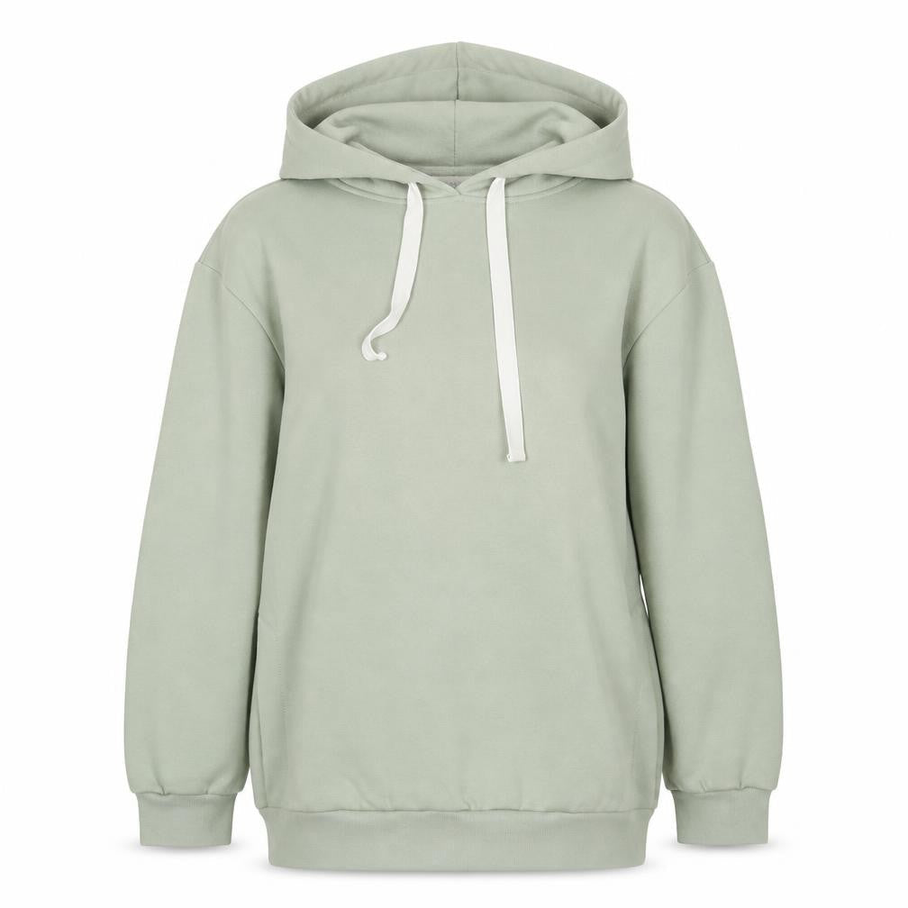Front view of Miss Selfridge women’s green cotton pullover hoodie, size S, pullover