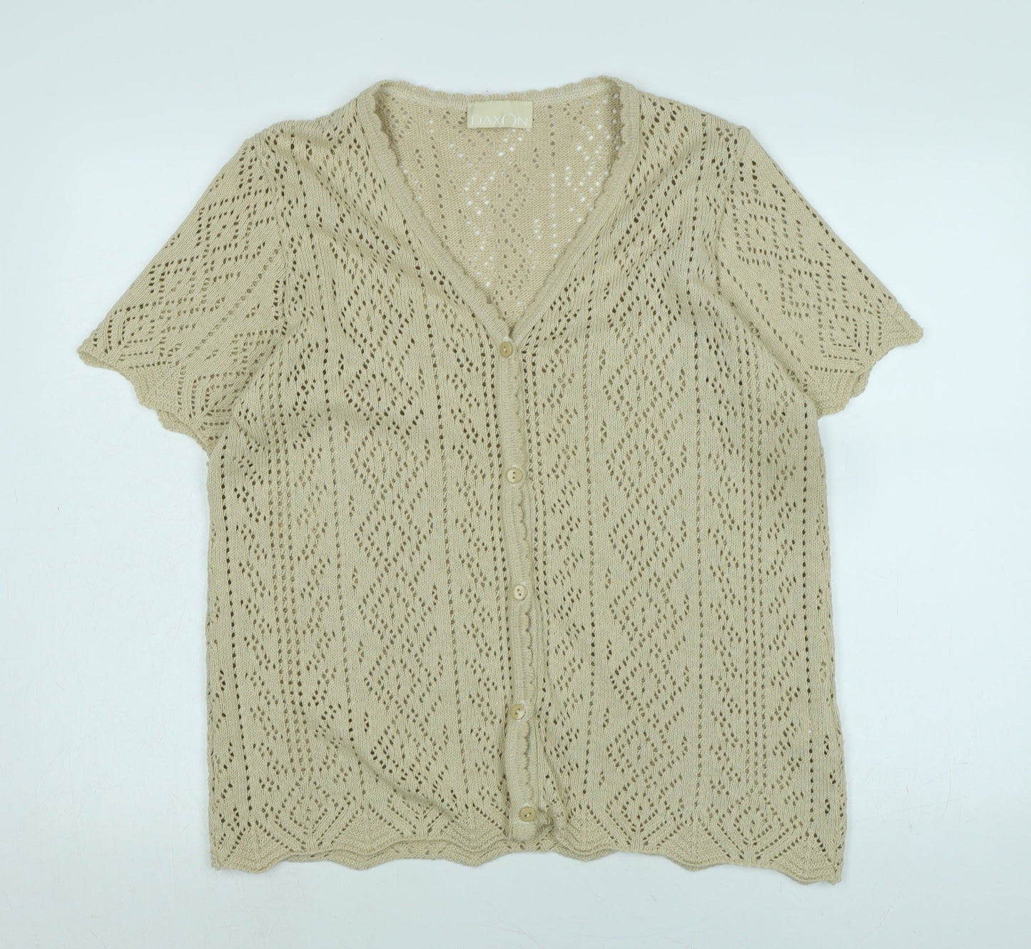 Daxon Womens Beige V-Neck Cotton Cardigan Jumper Size 14 - Logo